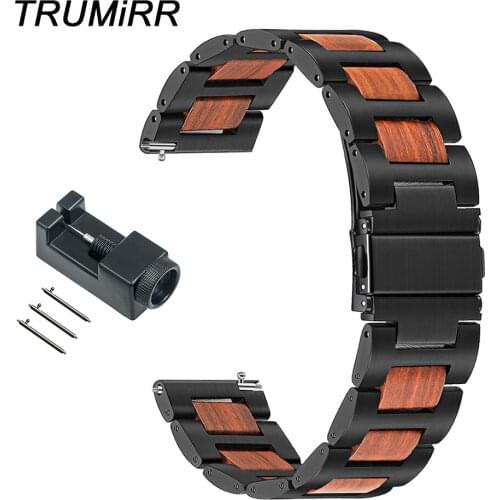 Natural Wood + Stainless Steel Watchband for Fossil Q Gazer Founder Wander Marshal Grant Crewmaster Explorist Watch Band Strap