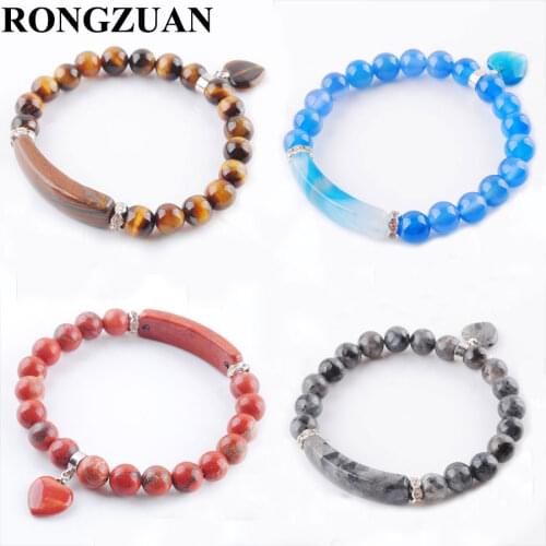 RONGZUAN Natural Stone Beads Strand Bracelets & Bangles Heart Shape Silver-color Fitting Women Jewelry Love Gifts TBK333