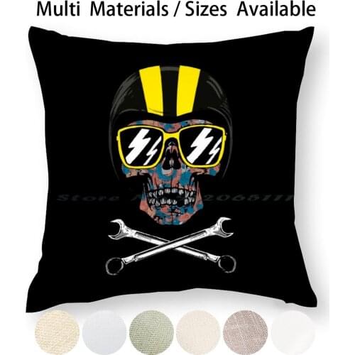 Shirt Or Motorcycle T Shirts-Mexican Sugar Skull With Helmet Pillow Case Throw Pillow Cover Cotton Linen Flax Skull Funny Cool