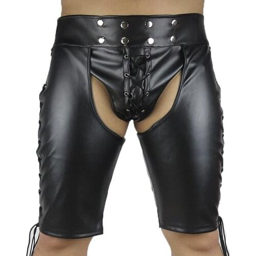 Faux Leather Sexy Men Panties with Thong for Sex Erotic Bulge Penis Pants Parties Exotic Parties Nightclubs Male Sexy Lingeries