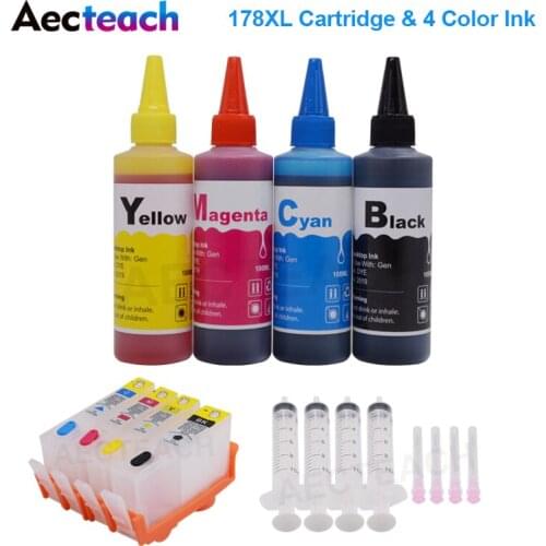 Aecteach Refill Ink Cartridge Replacement For HP 178 XL For HP178 Photosmart 5510 5515 6510 7510 + 4 Color Printer Ink 100ml
