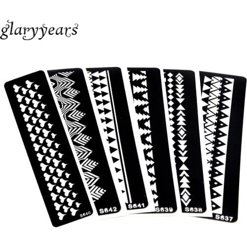 6 Sheets Women Body Paint Art Stripe Henna Tattoo Stencil Airbrush Paint Heart Triangle Pattern Tattoo Template Painless S600#07