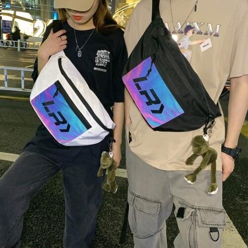 Street Trend Waist Pack Men Chest Bag Large Capacity Travel Messenger Bag Reflection Crossbody Pouch Unisex Hip Belt Bags