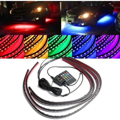 4x Waterproof RGB 5050 SMD Flexible LED Strip Under Car Tube Underglow Underbody System Neon Light Kit With Remote Control DC12V