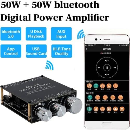 XY-T50H TPA3116D2 2CH bluetooth 5.0 Subwoofer Amplifier Board 100W Class D Audio Power Audio Stereo Amplifier Board Bass AMP AUX