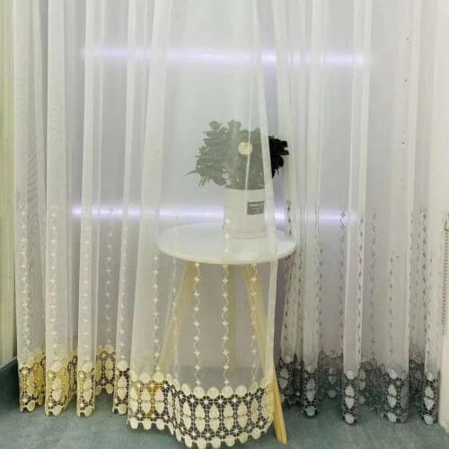 Chinese Geometric Embroidered Sheer Curtain for Bedroom Grey Hollow Bottom Wave Lace Balcony Window Treatment Drapes JS252C