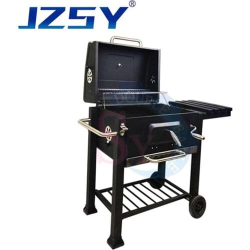 Factory customized villa courtyard mobile trolley coal barrel bbq grills/big square black barbecue offset smoker charcoal grill