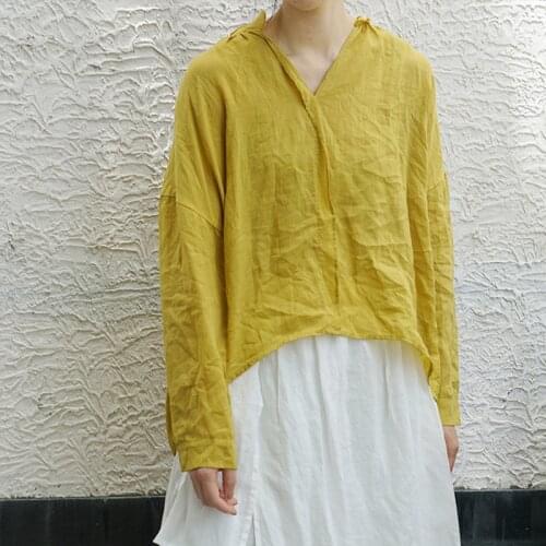 Johnature Loose Leisure 3 Color V-neck Cotton Linen Irregular Thin Shirt 2021 Summer New Simple Comfortable All-match Women Tops