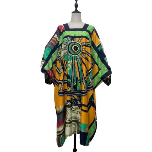 LYH-Kaftan 2020 Asian kimono Silk Robe Femme Dress Oversize Batwing sleeve Muslim Women Holiday Kaftan Maxi dress