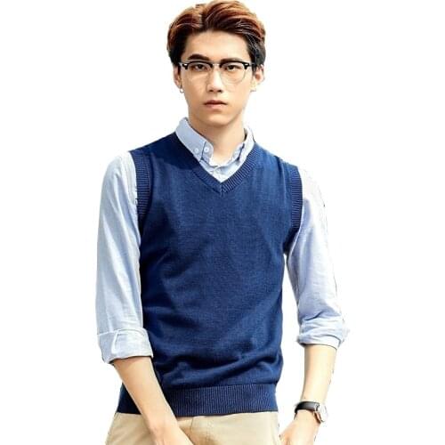 New Style Sleeveless Thin Mens Knit Vest Korean-style Casual Solid Color V-neck Mens Woolen Vest
