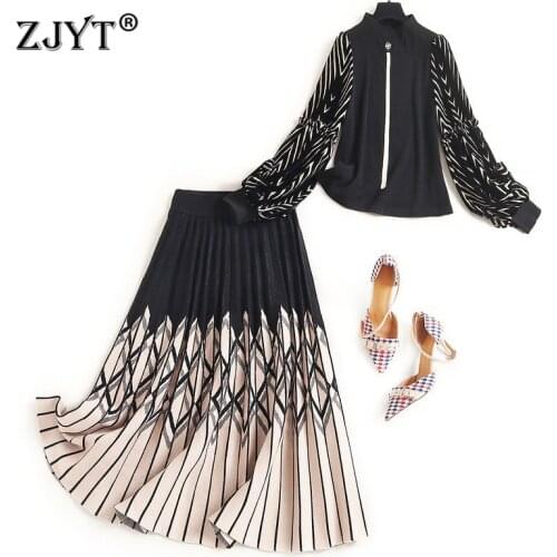 Autumn Winter Color Block Long Sleeve Sweater and Knitted Skirt Suit 2 Piece Clothing Set 2021 Women Casual Outfits