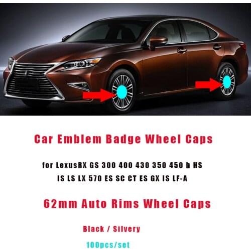 100Pcs 62mm 6.2cm Car Wheel Center Hub Caps Rims Covers Emblem Badge for Lexus ES300 GS430 IS300 RX330 GS300 HS Car Accessories