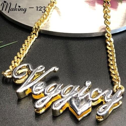 Making-123 2021 New Personalized Double layer Gold Plated Two Tone Custom Name Necklace Women Gift Hebrew Name Necklace Jewlery