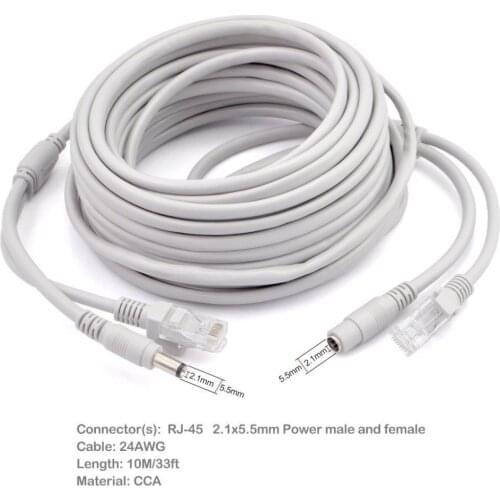 15M/20m/66ft CCTV Network Cable RJ45 Cable with 12V DC Power 2.1x5.5mm CAT5/5e Cameras Ethernet Cable For CCTV IP Camera