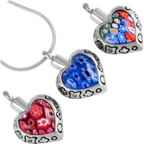 3 Color Murano Heart Urn For Ashes Glass Flower Necklace Funeral Casket Keepsake Urns Memorial Jewelry For Pet/Human Ashes
