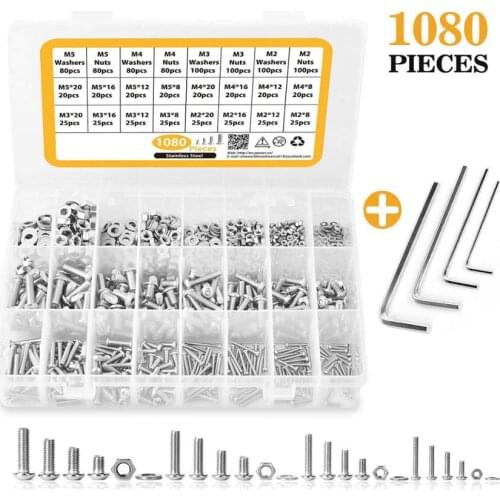 304 Stainless Steel Screws and Nuts Flat Washers , M2 M3 M4 M5 Hex Socket Head Cap Screws Assortment Set Kit with Storage Box