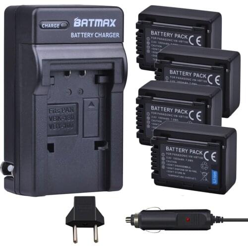 4Pcs 1950mAh VW-VBT380 VW-VBT190 Battery+ Car Charger Plug for Panasonic HC-V720,HC-V727,HC-V730,HC-V750,HC-V757,HC-V760,HC-V770