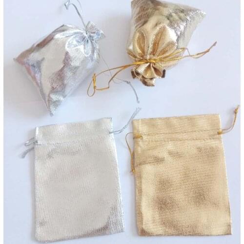 50pcs Silver Gold Foil Organza Bag Drawstring Bag Jewelry Bags Fabric Pouch Gift Bags Wedding/Party/Christmas Packaging Display