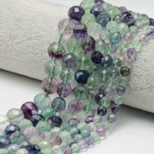 6-12mm Round Faceted Green Purple Fluorite Beads For Jewelry Making Beads Bracelets For Women 15'' Needlework DIY Beads Trinket