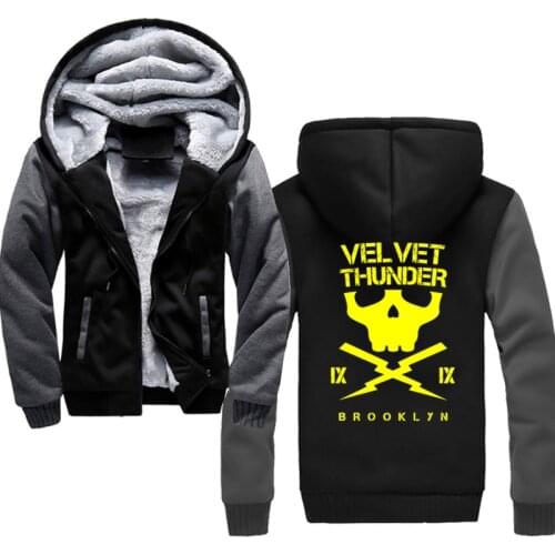 Velvet Thunder Club Casual Hoodies Sweateshirts Men Velvet Zipper Warm Poleron Hombre Fashion Streetwear Thick Cardigan Coat