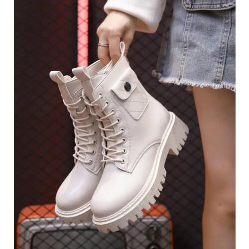 Autumn Winter Platform Ankle Boots Side Pocket Casual Short Boots Women Motorcycle Boots Leather Boots Black Female Martin Boots