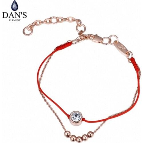 Dans Element 2 layer thin red cord thread string rope line bracelet with crystals AAAA Level gold color plated chain #127379