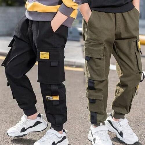Boys Pants Boys Cotton Solid Cargo Pants Teenage Boy Multi-Pocket Trousers Kids Spring Autumn Boys Casual Pants Streetwear 4-13Y