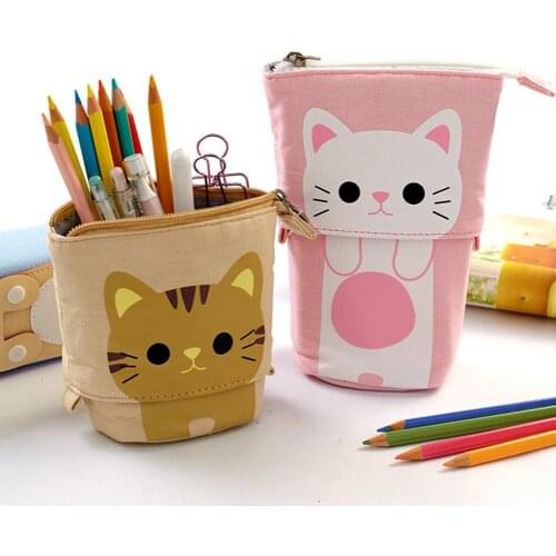 Pen Case Cartoon Print Adjustable Canvas Pencil Bag Pouch Holder for School