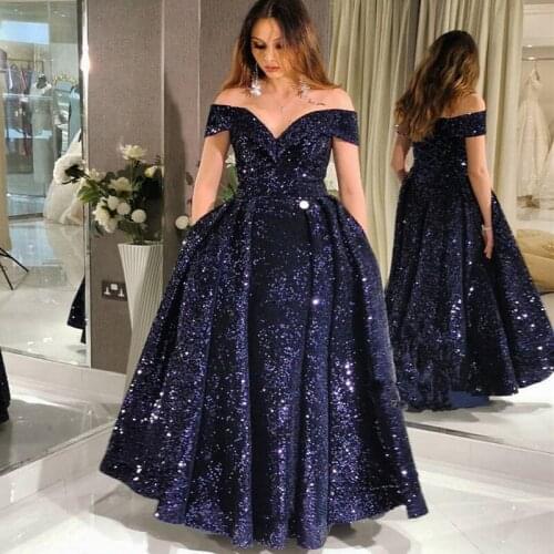 Dubai Sweetheart Blue Luxury Wedding Dresses 2020 Sequined Off Shoulder Bridal Gowns Reflective Pageant Wedding Gown WD30659