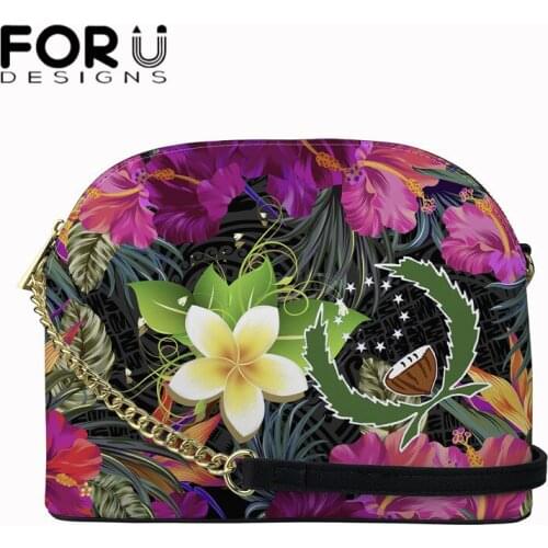 FORUDESIGNS Fashion Pohnpei Polynesian Hibiscus Flower Women 2021 Leather Shoulder Phone Purse Shell Crossbody Bags for Female