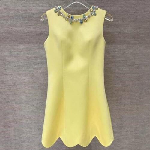 French heavy industry embroidery lace beaded bow a-line vest dress women summer party dress a-lin