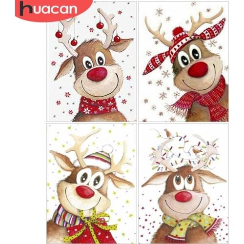 HUACAN 5D Diamond Painting Christmas Diamond Mosaic Deer Animal Pictures Of Rhinestones Wall Art Home Decor