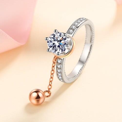 Best Quality Silver Rose Gold Excellent Cut 1 Carat D Color Diamond Test Past Moissanite Bead Ring Silver 925 Party Jewelry Gift
