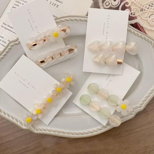 Korea Chic Colorful Acrylic Flower Heart Hairpins For Women Girls Transparent Chain Hairgrip Hair Accessories
