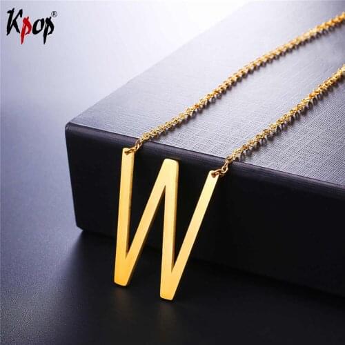 Kpop Stainless Steel Letter W Pendant With Chain Choker Gold/Black Color For Man/Woman Clavicle Chain Necklace Jewelry P2624