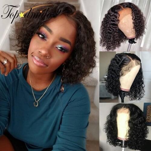 TOPODMIDO Curly Lace Front Human Hair Wigs with Pre Plucked Hairline Brazilian Remy Hair Bob Lace Front Wigs With Baby Hair