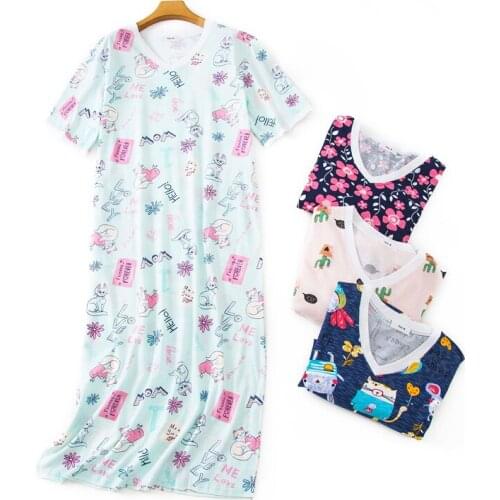 Cute sleepdress women long shirts sleepwear summer Plus size sweet nightgowns short sleeve Women long nightdress