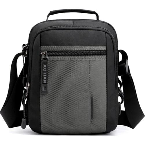Fashionable Mens Shoulder Bag Nylon Waterproof Patchwork Zipper Crossbody Bag Versatile Portable Black Handbag