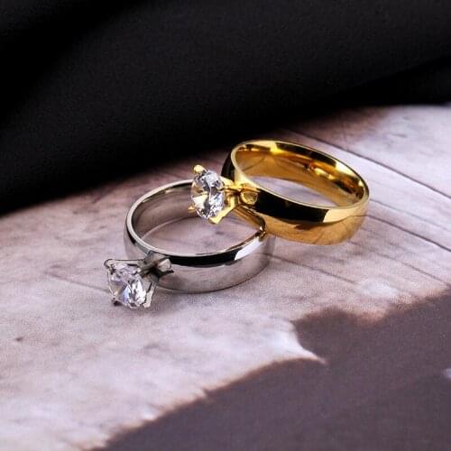 Trendy Simple Glossy Titanium Steel Crystal Ring For Women Gold Silver Color Finger Rings Couples Jewelry Accessories Gifts