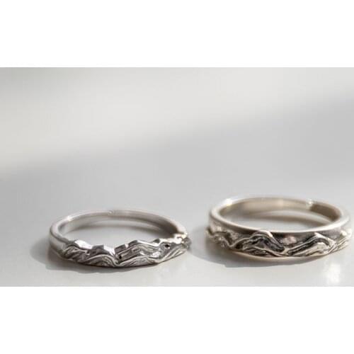 Fashion Couple S925 Silver Plated Embossed Mountain Sea Sun Moon Personality Adjustable Rings Love Anniversary Gift J240