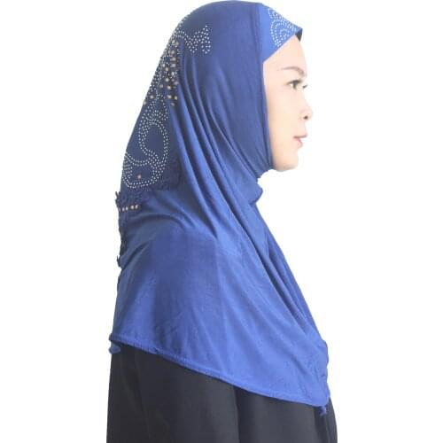 Muslim Woman Girls Hijab Islamic Hijab Scarf One Piece Amira Fashion Ice Silk Material Embroidered with Diamonds Wholesale