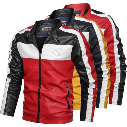 Spliced Fleece Leather Jacket Men 2020 Winter Casual Motor Biker Vintage Coat Men Autumn Fashion Warm Bomber Leather Jacket Male
