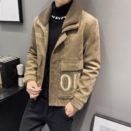 Mens autumn winter thick coat 2021 New fashion high quality warm casual slim fit plus fleece lambswool collar short jacket
