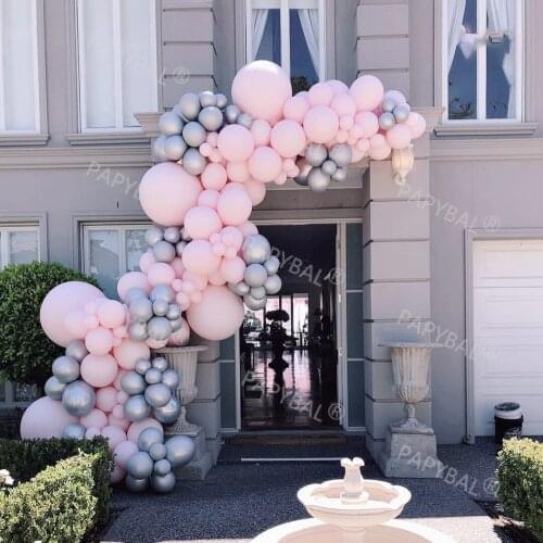 177pcs Balloons Set Arch Garland Silver Chrome Ballon Macaron Baby Pink Latex Balloon 5/10/18inch Party Decorations Globos Gifts