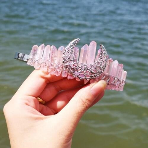 Moon Raw crystal crown hairpin wedding hair accessories witchcarft accessories princess bridesmaid gift