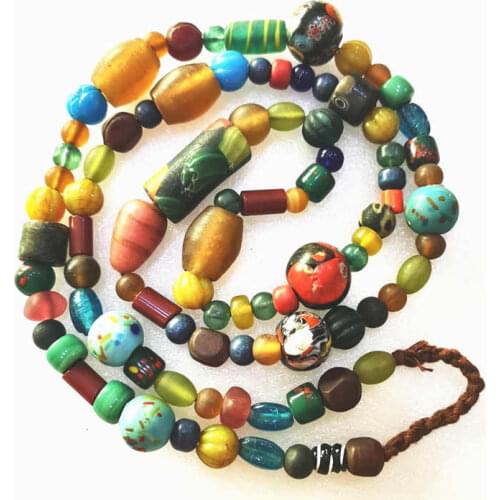 Nepal Handmade Colorful Safron Lampwork Beads Strand Simulated Trade Beads Long Necklaces 100cm TSB0011