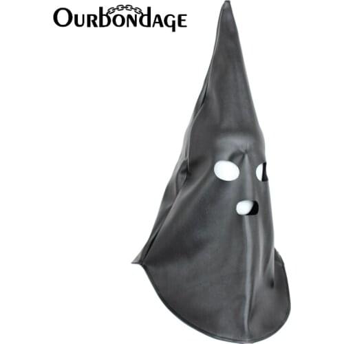 Ourbondage PU Leather Head Restraints Harness Costume KKK Fully Hood with Eyes Breath Hole Mouth Bondage BDSM Men Women Sex Toys
