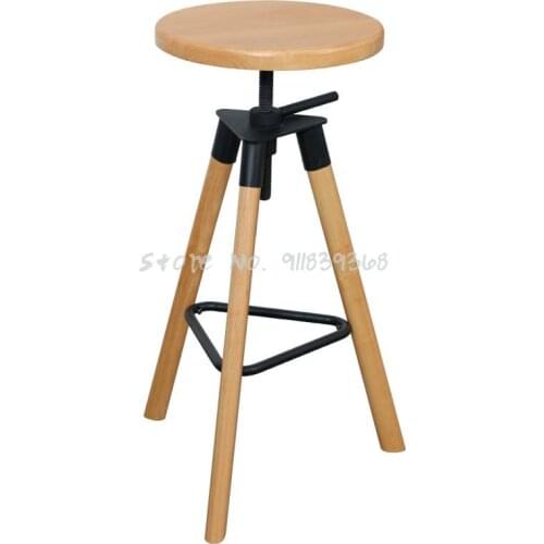 Lift And Rotate Solid Wood Chair, Bar Chair, High Stool, High Stool, Bar Stool, Coffee Shop, Retro Bar Chair, Modern Chair