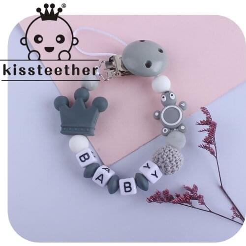 Kissteether 1pcs Silicone Turtle Beads Pacifier Chain Baby Cartoon Animal Mini Crown Teething Teethers Infant Nursing Toys Gift