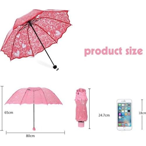 Clear Transparent With Lace Heart Print Umbrellas Long Handle Rain Umbrellas Transparent Umbrella